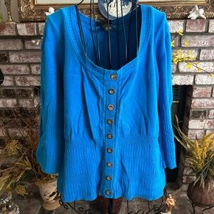 Lane Bryant Blue Button Down 3/4 Sleeve Cardigan Sz 26/28/4X